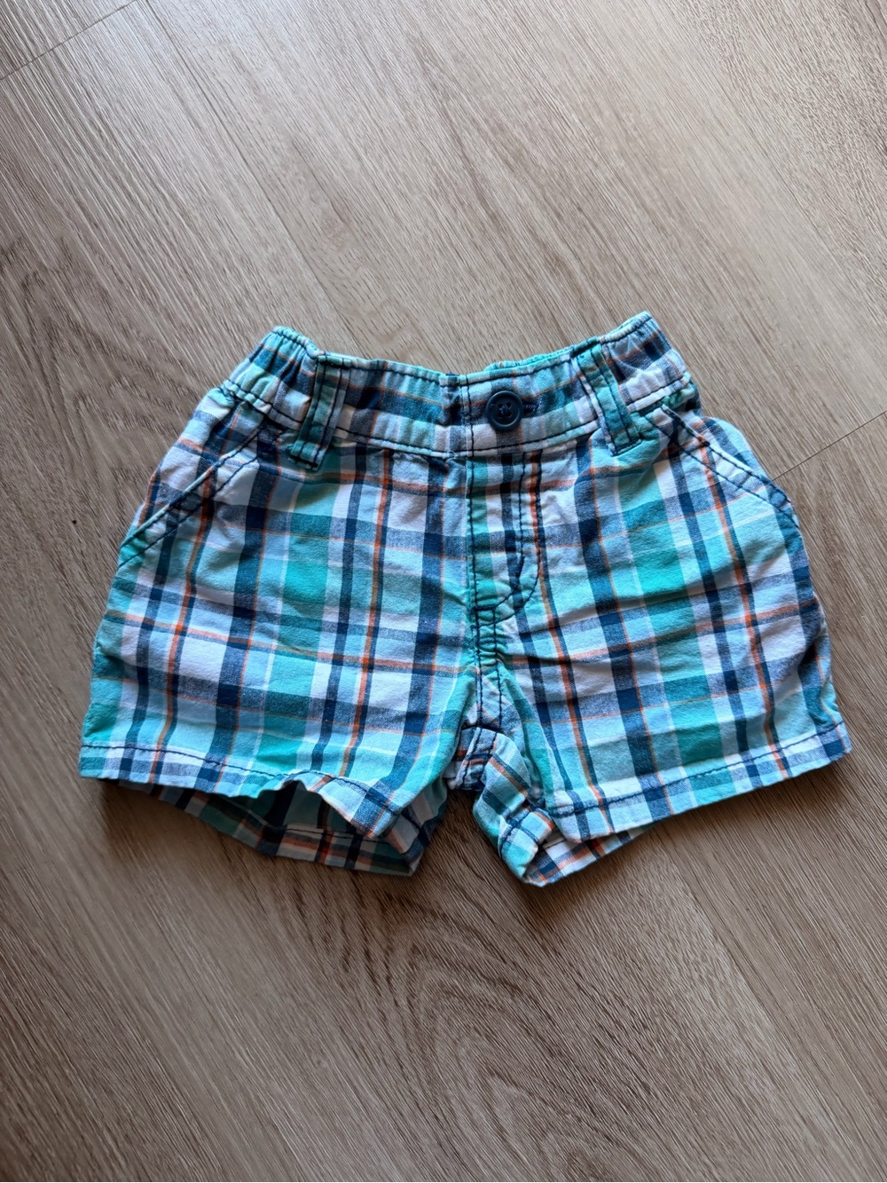 Gymboree Baby Boy Plaid Shorts Size 3-6 Months Blue Aqua Orange Cotton Summer
